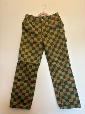 BDG Olive & Orange Checkerboard Straight Leg Pants